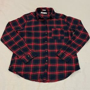 hollister boyfriend fit flannel red navy plaid viscose button down long sleeve S